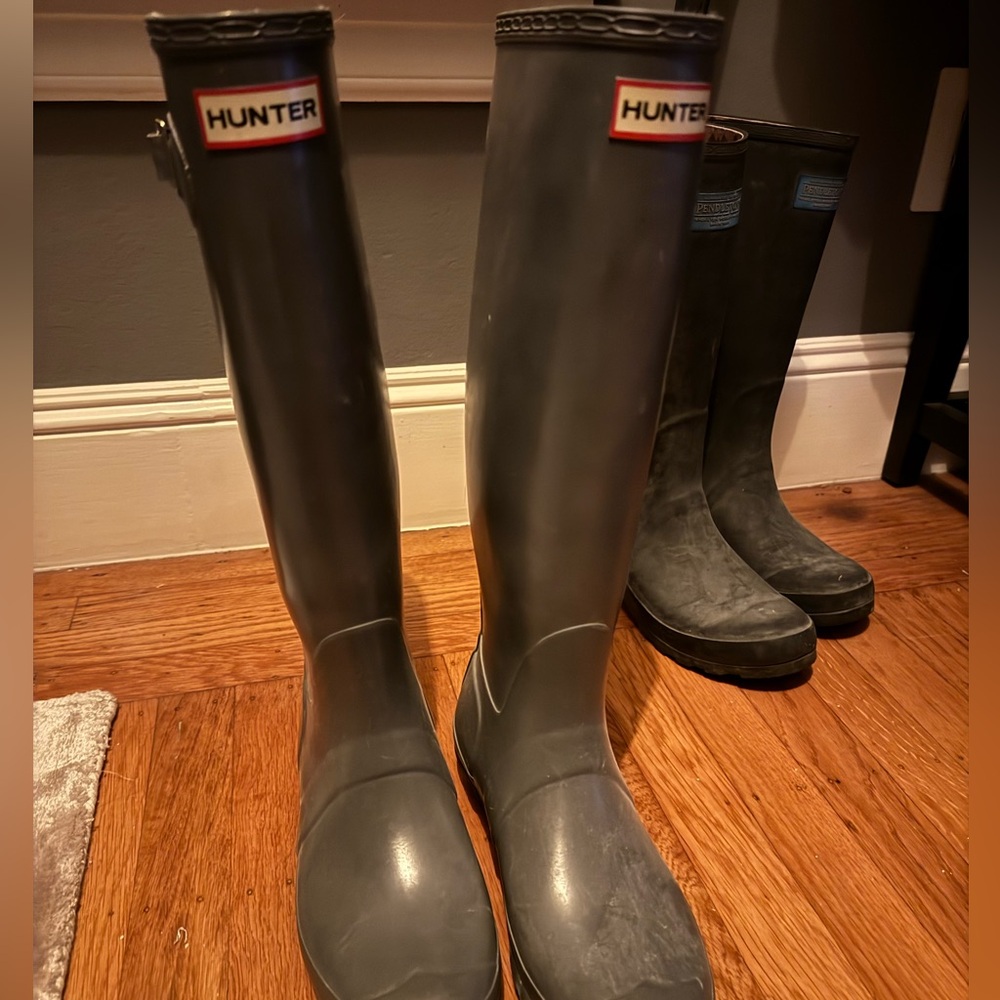 Hunter Boots Women's Original Tall Gloss Rain Boot Graphite Grey Shoe Size 8